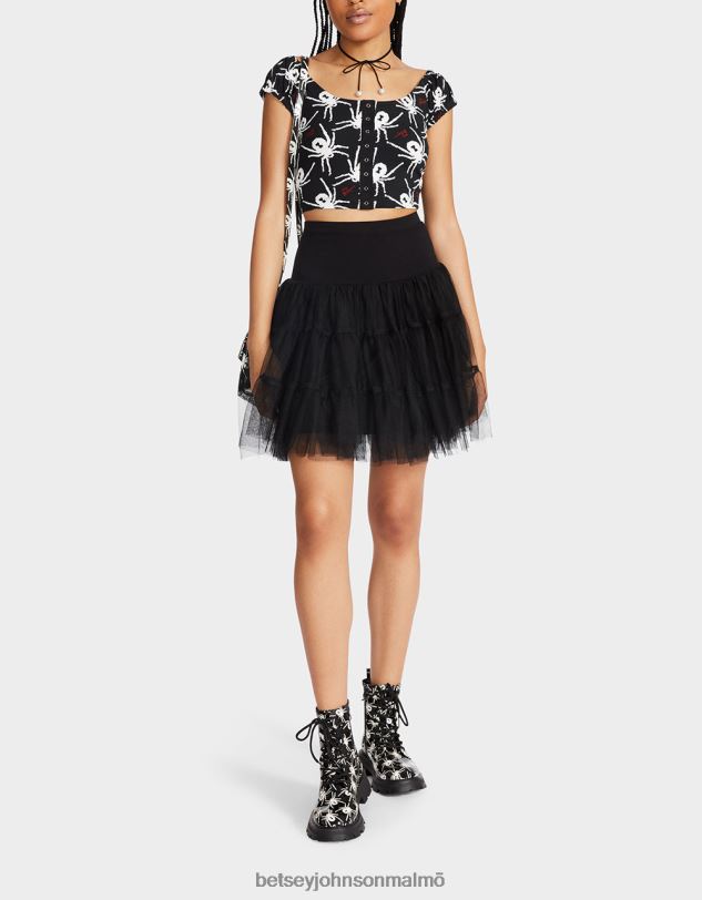 se Betsey Johnson kvinnor 80:e bash cropped puffärm topp svart vit Kläder 0V8BT291