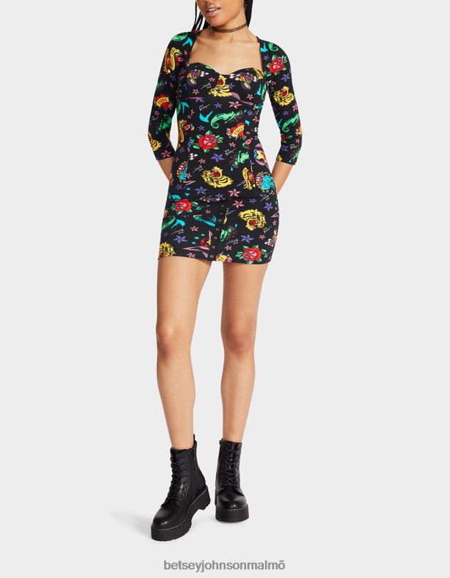 se Betsey Johnson kvinnor 80:e bash korsett raglan topp tatuering tatuering pri Kläder 0V8BT292