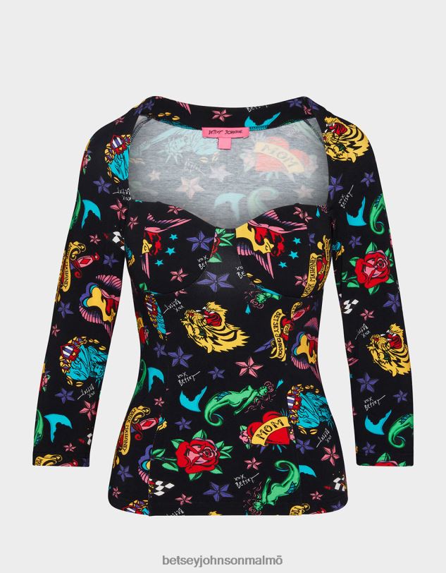 se Betsey Johnson kvinnor 80:e bash korsett raglan topp tatuering tatuering pri Kläder 0V8BT292