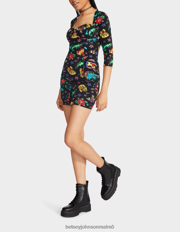 se Betsey Johnson kvinnor 80:e bash korsett raglan topp tatuering tatuering pri Kläder 0V8BT292