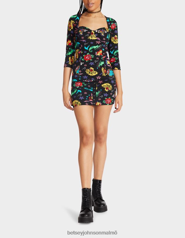 se Betsey Johnson kvinnor 80:e bash korsett raglan topp tatuering tatuering pri Kläder 0V8BT292