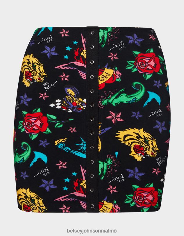 se Betsey Johnson kvinnor 80:e bash tatuering med knäppning framtill i minikjol tatuering pri Kläder 0V8BT288