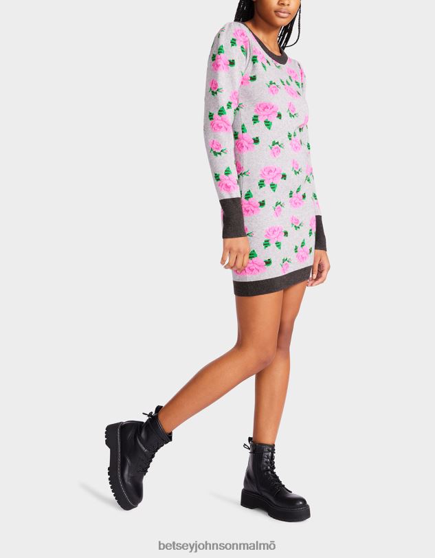 se Betsey Johnson kvinnor neon rosor jacquard tröja klänning grå Kläder 0V8BT298