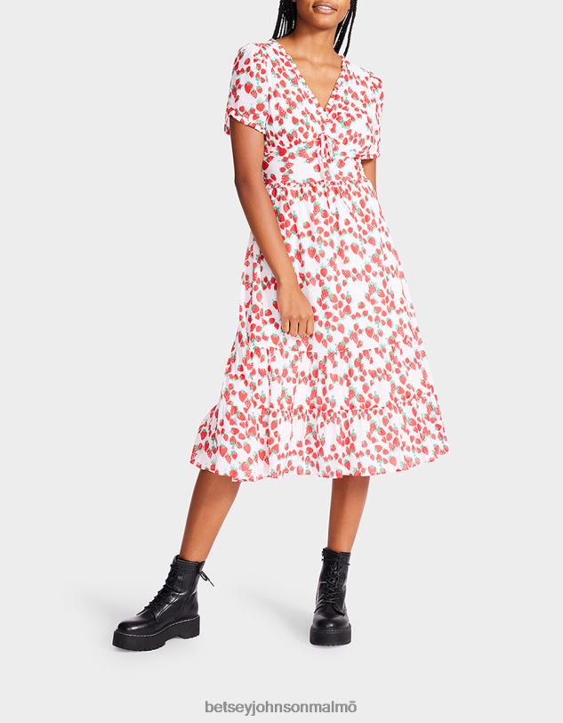 se Betsey Johnson kvinnor strawberry fields midiklänning i bomullsvoile vit Kläder 0V8BT302