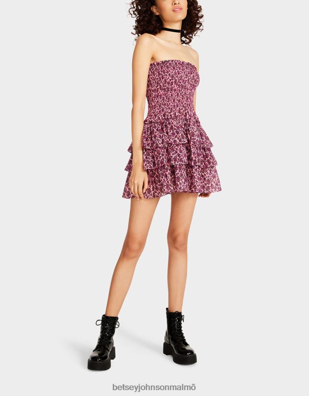 se Betsey Johnson kvinnor vintage ditsy blommig axelbandslös miniklänning rosa Kläder 0V8BT294
